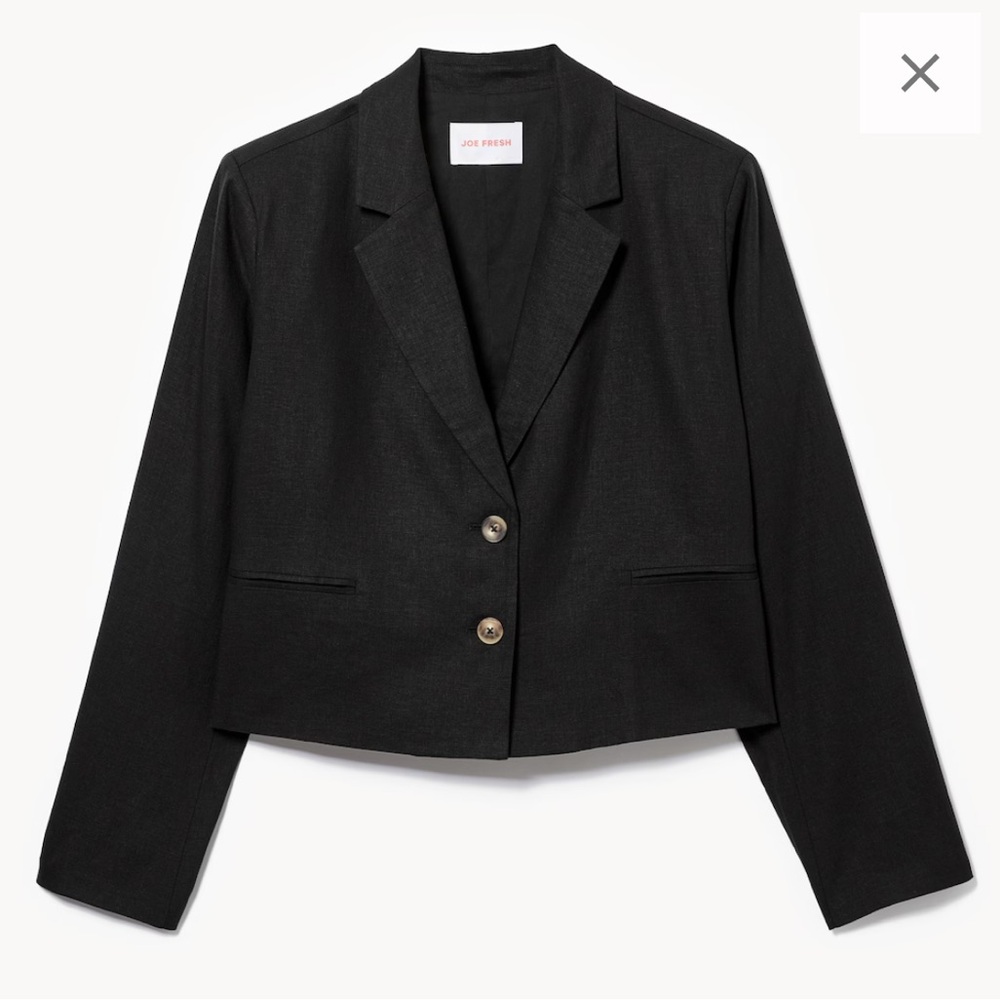 NWT Black Linen Blend Cropped Two Button Blazer